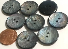 8 Vtg Pearlized Gray Iridescent Plastic Buttons 2hole Sew-thru 21mm 13/16" 12528