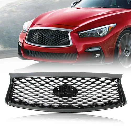 For Infiniti Q50 2018-2020 2021 Gloss Front Bumper Grill Upper Grille W/O Sensor - Picture 1 of 14