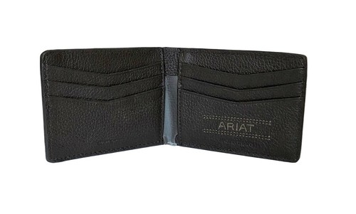 ARIAT Brown Basketweave Floral Embossed Bifold Money Clip Wallet - Picture 3 of 3
