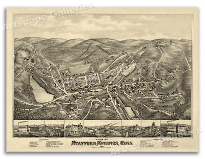 Stafford Springs Connecticut 1878 Historic Panoramic Town Map - 20x28
