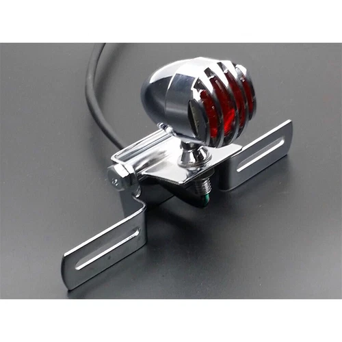 Metal Grill Tail Stop Brake Light w/ License Plate For Motorcycle Chopper Bobber