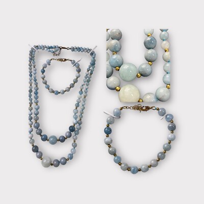 Set STAUER Maré Aquamarin Doppelstrang Halskette Armband mit Box Meerjungfrauen Schatz