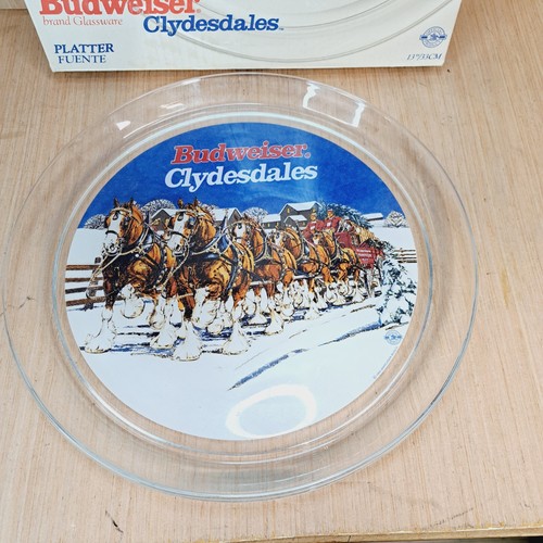 Neu im Karton 1995 Budweiser Clydesdale 13"" Platte von Indiana Glas USA mit Originalbox - Bild 2 von 11