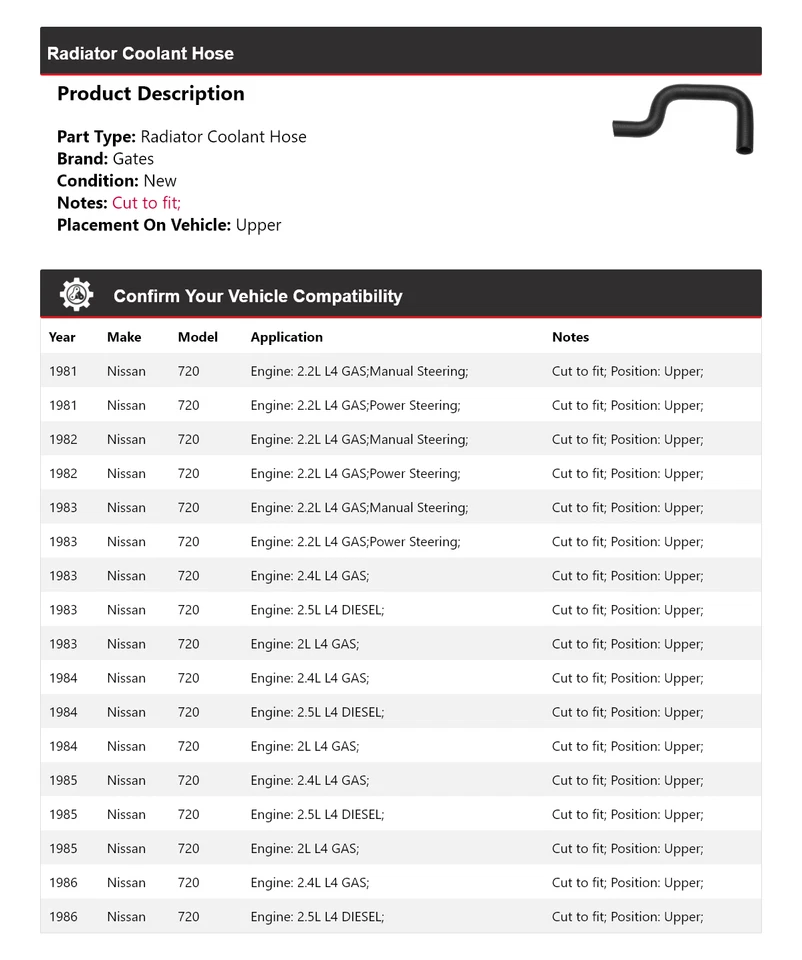 Para 1981-1986 Nissan 720 radiador líquido de arrefecimento mangueira portões superiores 1982 1983 1984 1985 - Imagem 2 de 4