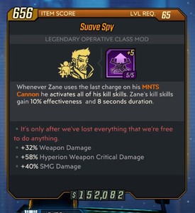 Ps4 Borderlands 3 Lv 65 Spy Zane Class Mod Weapon Smg Crit 5 Commitment Ebay