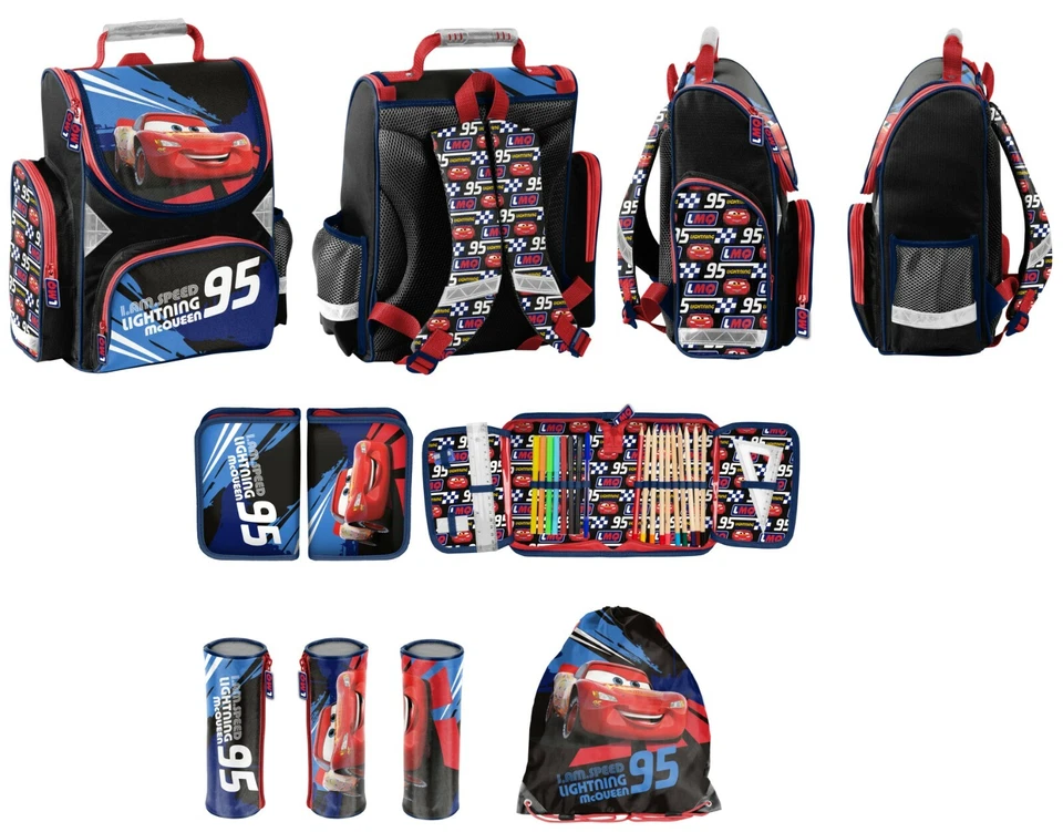 SCOOLSTAR Cars Schulranzen Schultasche für Jungen SET 4 TEILIG Tornister ERGONOMISCH Auto