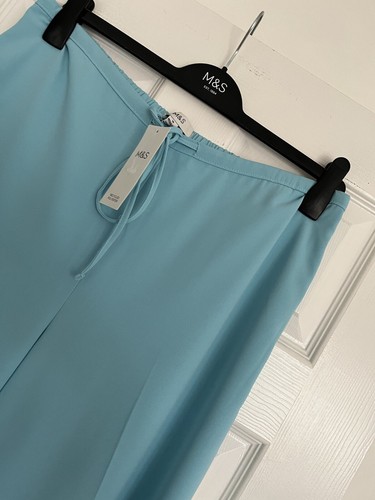 MARKS & SPENCER WOMENS TURQUOISE BLUE WIDE LEG CREPE TROUSERS Size 16 Bnwt - Picture 5 of 9