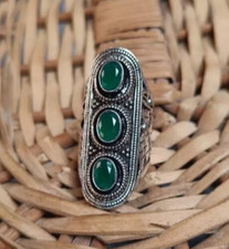 Emerald Gemstone Ring 925 Sterling Silver Handmade Statement Jewelry Ring