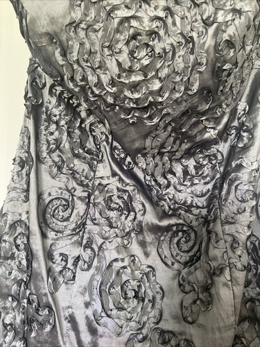 Formal EveningDress Sz 12 Silver Satin Lace Up Embellished Strapless Wedding NYE - Picture 3 of 17