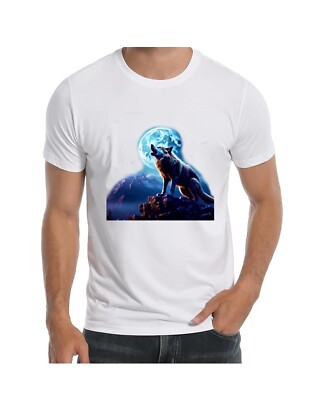 Wolf Howling Against The Moon T shirt for Men Apparel Short Sleeve Clothing