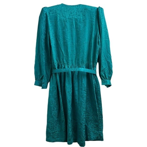 Vestido floral Argenti Petite verde azulado 100 % seda vintage  Foto 2 de 4