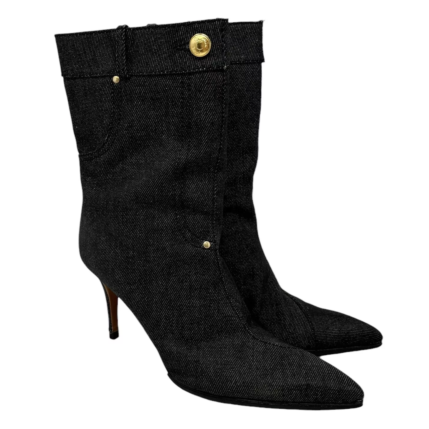 Bottines Christian Dior vintage logo #37 US7 talons toile dorée noire rang AB