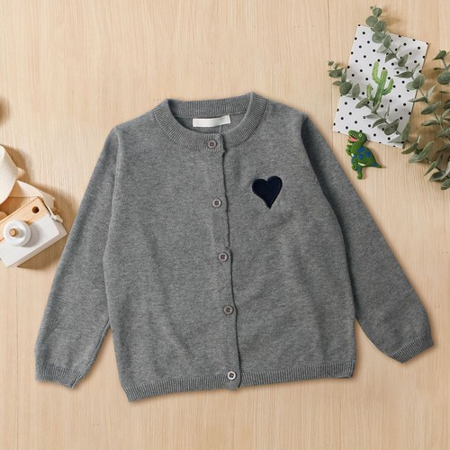 Toddler Girls Boys Top Solid Heart Print Long Sleeve Button Knitted Cardigan - Picture 14 of 21