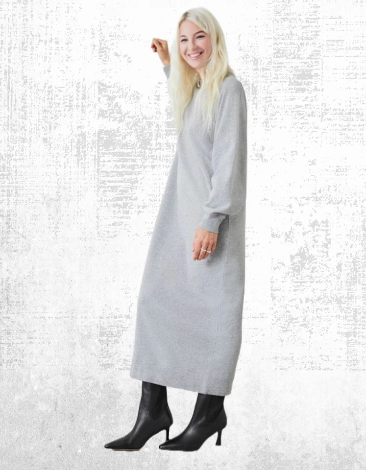 Ex HUSH Women’s Long Sleeve Maya Sweatshirt Midaxi Dress in Grey Marl - Image 2 of 4