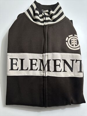 Vintage Element Skateboard Stash Pocket Brown Tan Varsity Zip-Up Sweatshirt XL!