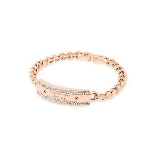 NUOVO BRACCIALE MICHAEL KORS ROSA TONO ORO CATENA CRISTALLI PLACCA BRACCIALE MKJ5887