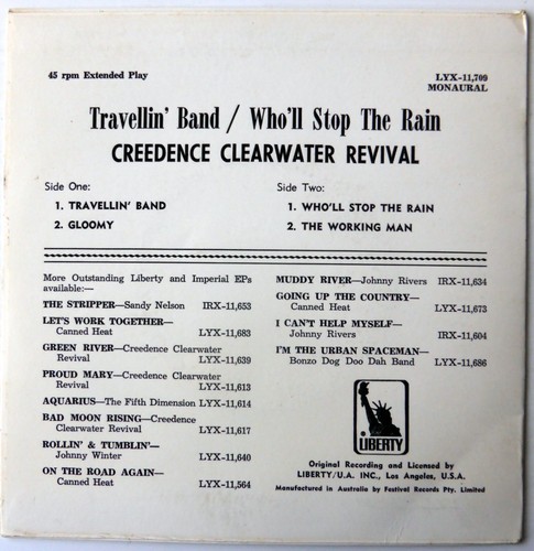 CREEDENCE CLEARWATER REVIVAL -TRAVELLIN' BAND - AUSTRALIA EP - Picture 2 of 3