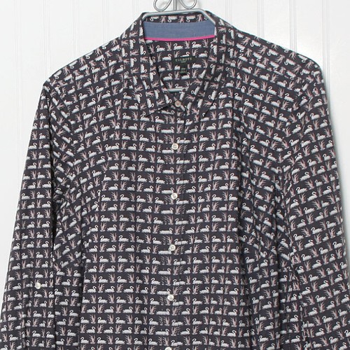 Talbots Woman Purple Swan Print Collar Long Sleeve Cotton Blouse 20W - Picture 2 of 9
