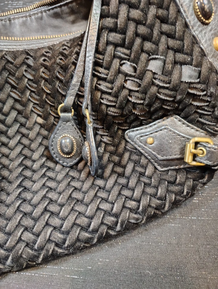 Cole Haan, Village Weave, Terciopelo Negro/Cuero, Boho, Bolso de Hombro Cartera Bolso de Mano Foto 3 de 4