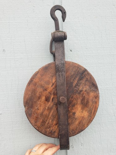 BIG 21" Industrial Wood Steel Brass Rope Pulley Nautical Ship Block Tackle Boat - Picture 6 of 12