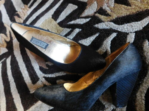 DEENA & OZZY genuine hair fur/hide LEATHER black pumps HEELS gold lined SHOES 8  - Picture 1 of 1
