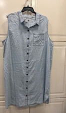 Anthony Richards Chambray Sleeveless Button Down Plus Size Denim Shirt Dress