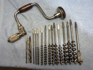 Vintage Auger bits fine tip like Jennings W/10" H.D. ratcheting brace Work Ready