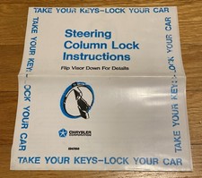 1970 Chrysler Plymouth Dodge Steering Column Lock Instructions For Sun Visor 1970 Chrysler Plymouth Dodge Steering Column Lock Instructions For Sun Visor