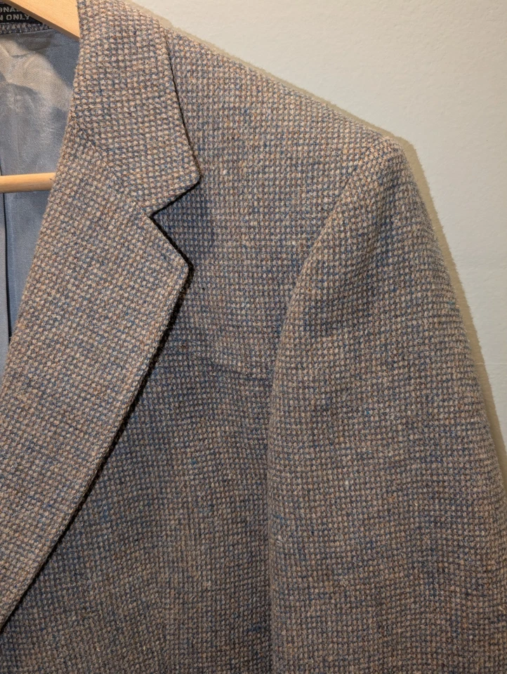 Vintage Tweed Blazer Jacket 44R Blue Wool Tweed USA Made - Image 4 of 4