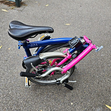 Brompton c line 2012 Folding Bike 16 in M Frame Blue/Pink Mudguards lights
