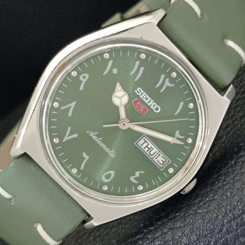 AUTOMATIC VINTAGE SEIKO 5 JAPAN 6309A MENS ARABIC GREEN DIAL WATCH a701329-1