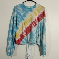 No Boundaries Multicolor Tie Dye Sweatshirt Sz L/G 11-13 Drawstring Hem Top