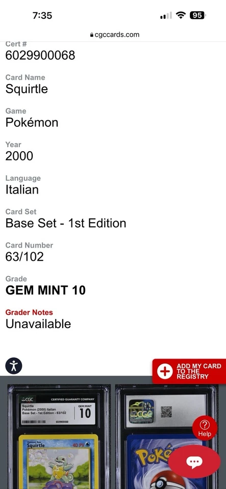 2000 Pokemon 1ST Edition Italian #063 Squirtle CGC 10 Population 14 - Image 4 of 4