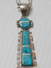 VINTAGE signed NAVAJO STERLING SILVER ARTICULATED TURQUOISE NECKLACE - SPECIAL !