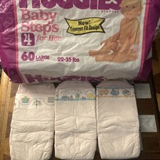 PINK Vintage Huggies For Her Size Large, Bag Of 60 With 18 Diapers Remaining