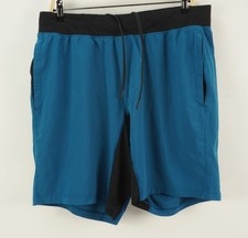 Lululemon Men's XL x 8.5" Blue Black Colorblock Drawstring Athletic Gym Shrots