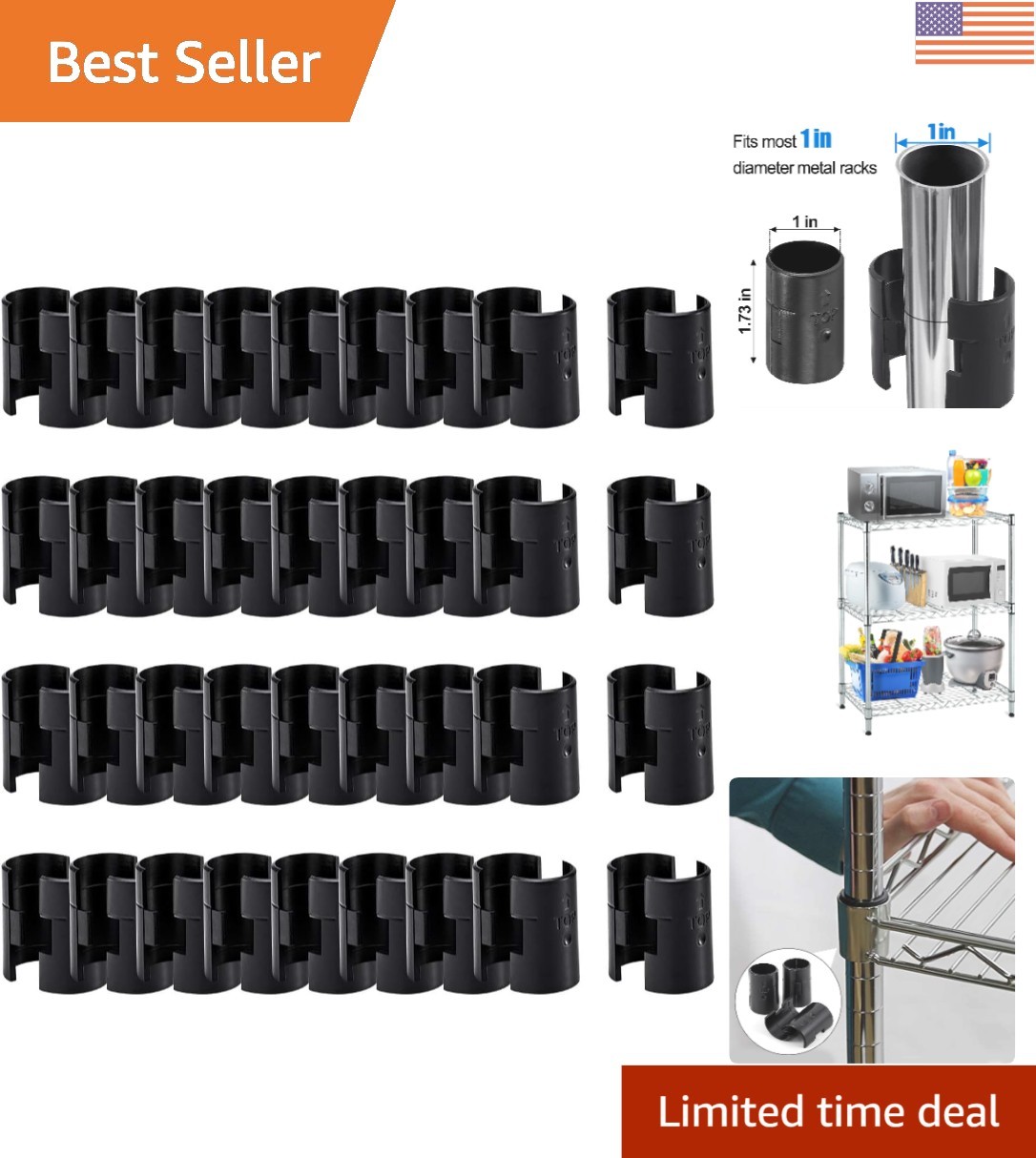 72 Pcs for 1" Post - 36 Pairs of Wire Rack Lock Clip Replacements for Metal S...