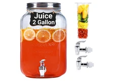 2 Gallon Drink Dispensers for Parties - Sun Tea Glass Jar 100% Leakproof