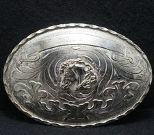 WL03130 VINTAGE 1970s  HORSE HEAD  WESTERN ANIMAL MENS SILVERTONE BELT BUCKLE