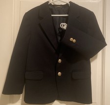 Izod Navy Blue Boy s Blazer 8 Wool Poly Rayon Fully Lined Brass Buttons Size 6