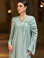 Rhinestone Abaya Women Muslim Long Sleeve Maxi Dress Turkey Dubai Kaftan Arab