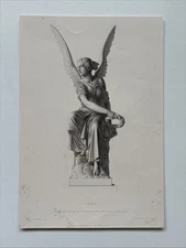 Antique Engraving Fame winged female figure seated in classical drapery