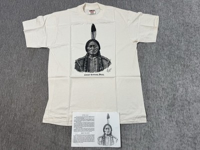 Vintage Native American T-Shirt M Sitting Bull Tan 1990s Ken West Onetia Sioux