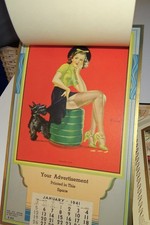 5 1940s Sample Calendars with art prints; Doggone Cute pin-up, Norman Hall, etc.