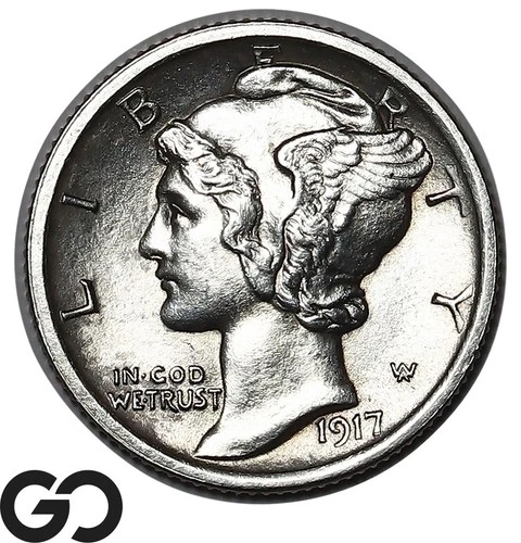 1917 Mercury Dime, Nice Mint Luster, Gem BU++ Scarcer Date