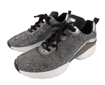 Michael Michael Kors Jada Sneakers Women 7.5 Silver Rhinestone Sparkle Luxe Glam