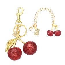 Cherry Keychain, Cherry Bag Charm Initial B Letter Charm Cute Keychain, Gold/Red
