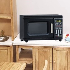 1/12 Scale Wooden Miniature Microwave Realistic Black Appliance For Dollhouses