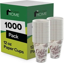 EconoHome 12 oz 1000 Pack Disposable Coffee Paper Cups - Paper Cups for Hot