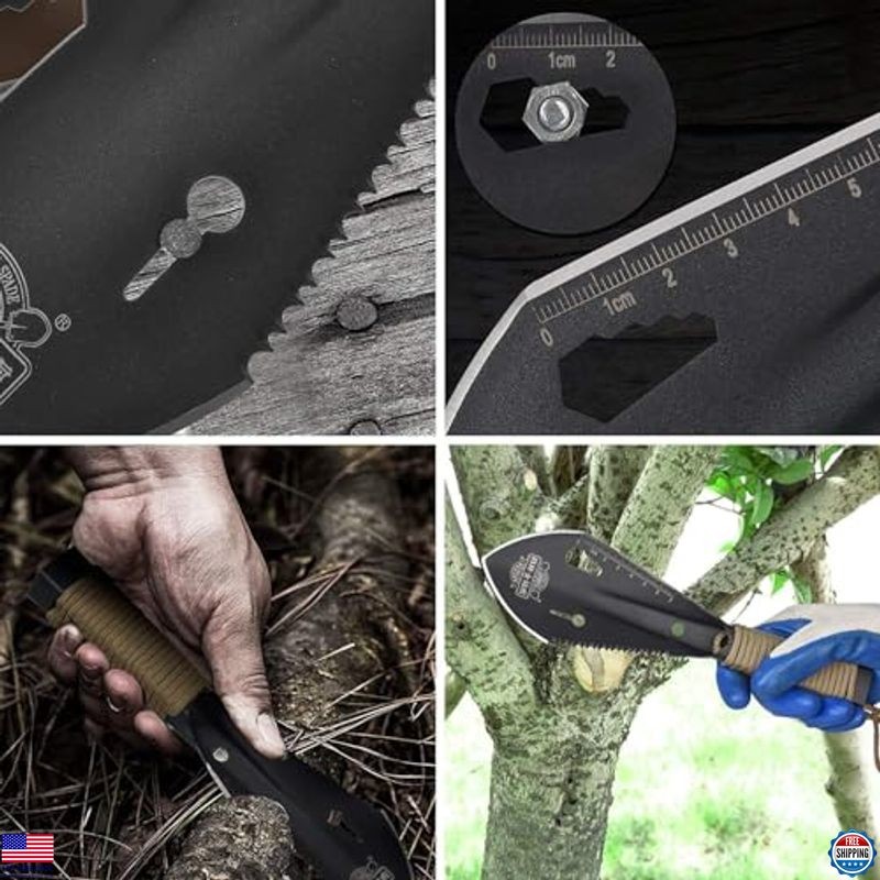 Backpacking Shovel & Camping Trowel Set – Serrated Edge, Hex Wrench, Ruler, Bag